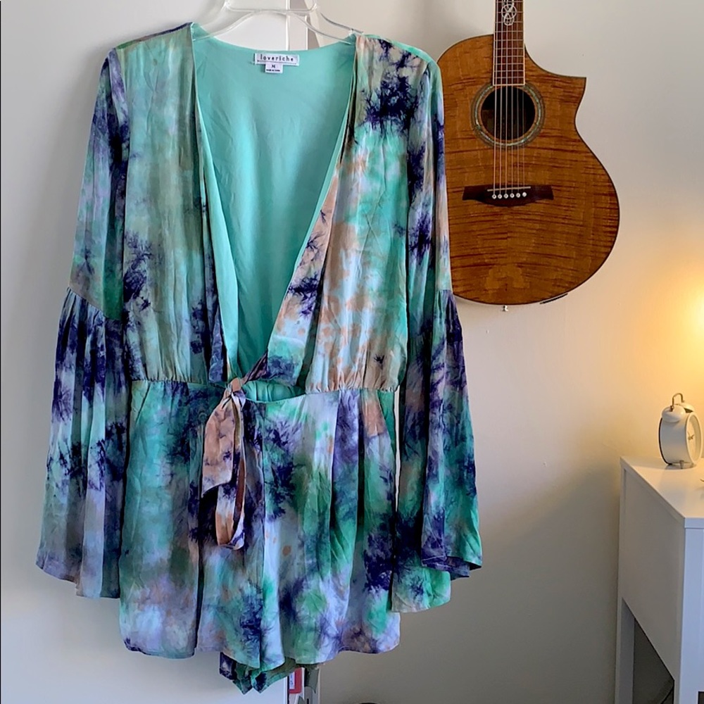 Tie-dye romper with tie front